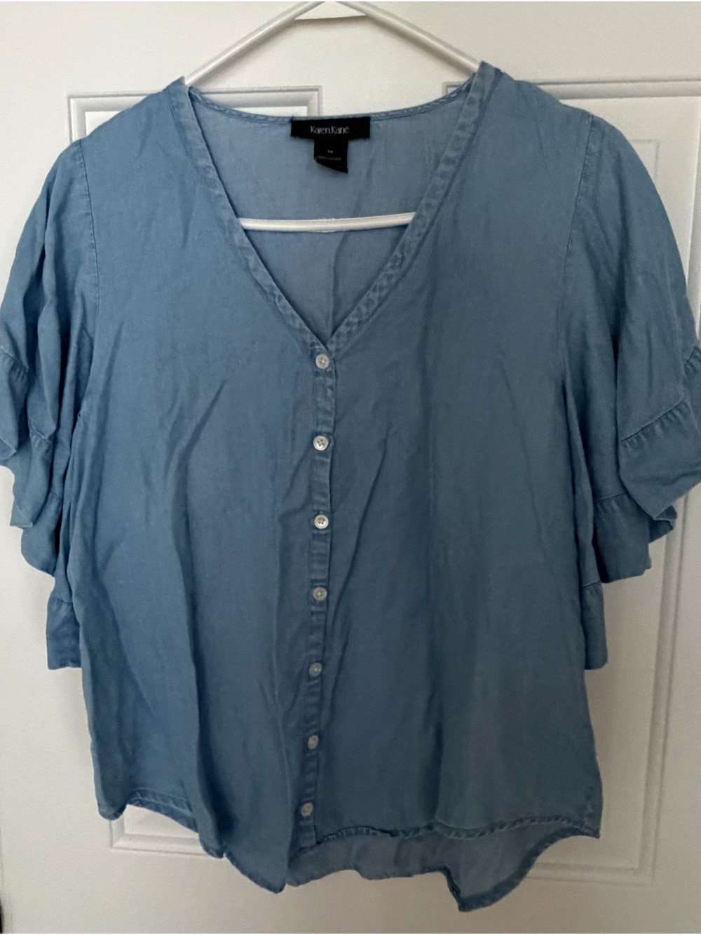 Karen Kane Light Blue Button-Front V-Neck Blouse